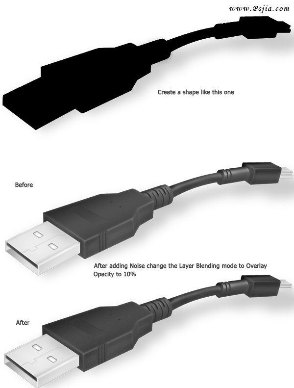 PS制作逼真的USB插头教程