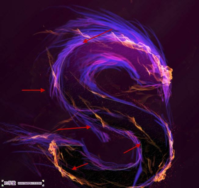 ps设计制作一款S梦幻紫色火焰效果文字教程