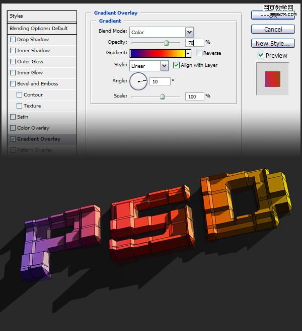 Photoshop 格子纹理立体字教程