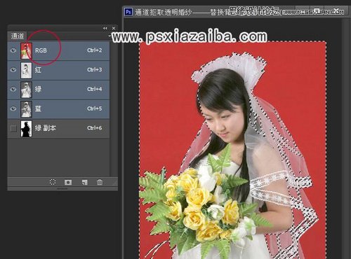 Photoshop抠出红色纯色背景的新娘照片,PS教程,思缘教程网