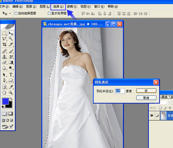 photoshop将背景单一的婚片快速抠图方法