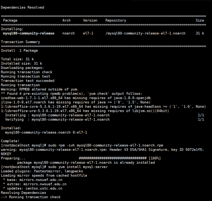 Centos7.6在线安装mysql8.0.16