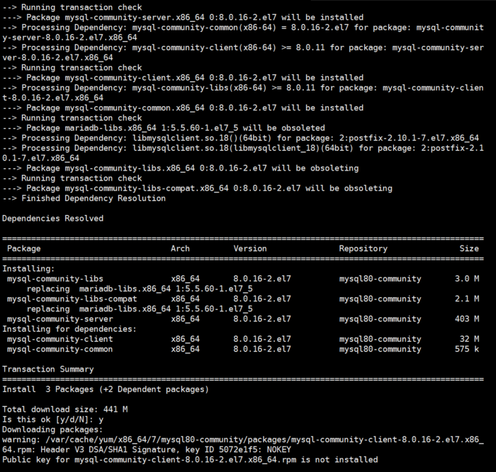 Centos7.6在线安装mysql8.0.16