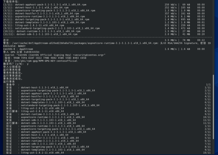 002 在 CentOS8 中安装DotNetCore 运行时 以及运行Asp.Net Core服务